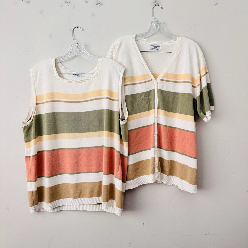 Alfred Dinner Orange And Green Knit Two Piece Top Women’s 2XL